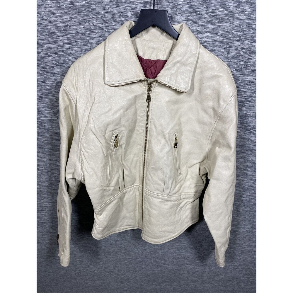 Leather Gallery New York Women's Cream Faux Leather Moro Jacket Size Medium